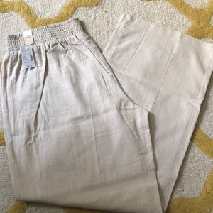 Cream Wide Leg Linen Pants with Button Accents